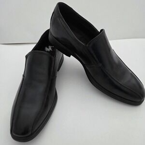 ECCO Mens Black Leather Slip On Loafers Apron Toe Dress Shoes Size 44 US 10-10.5